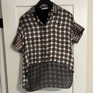 Alice + Olivia Black and Red Checkered Shirt